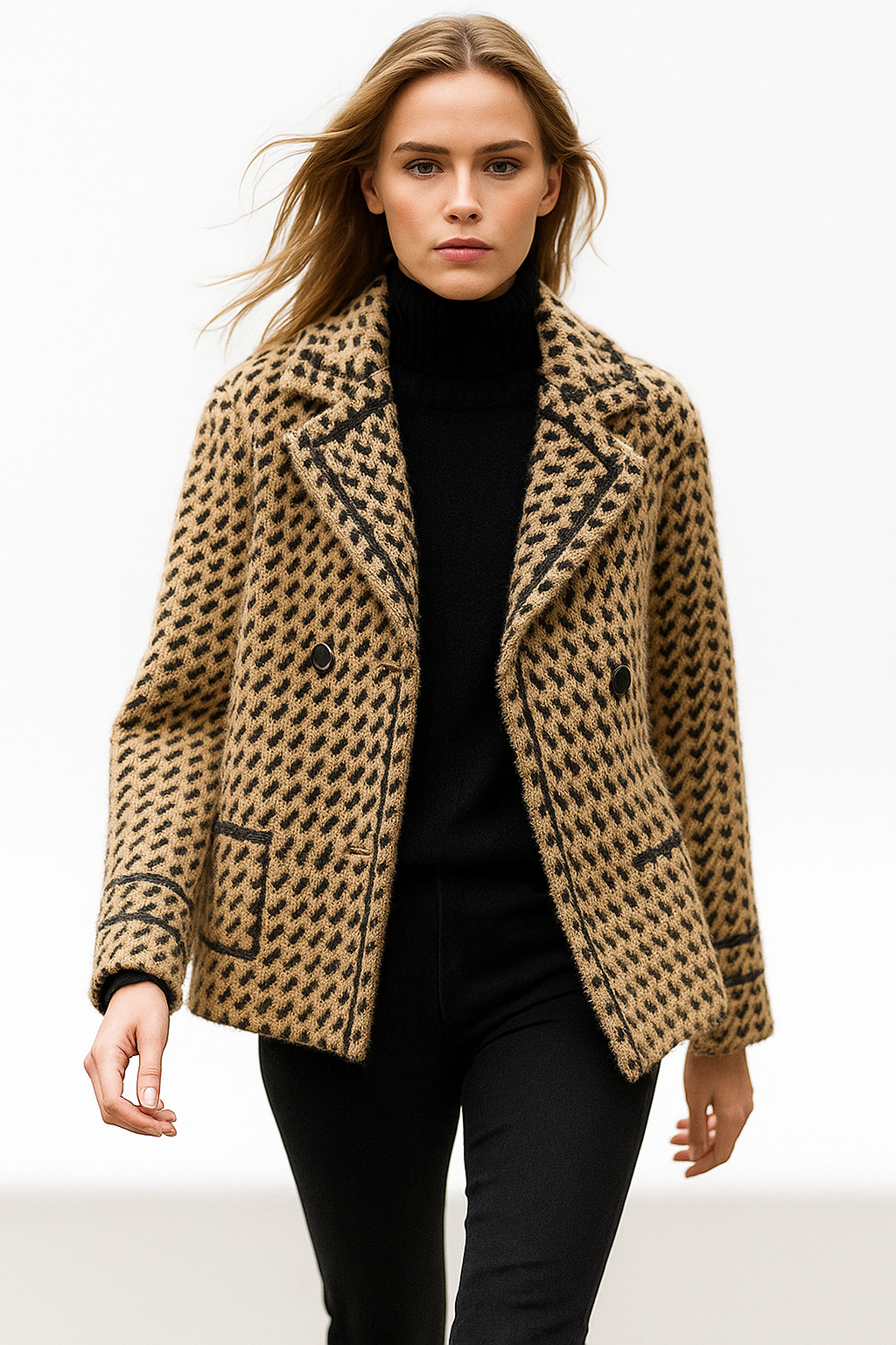 Veste Femme Chic en Maille Pied-de-Poule 1