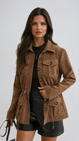 Veste Femme Chic en Velours Côtelé Marron 1