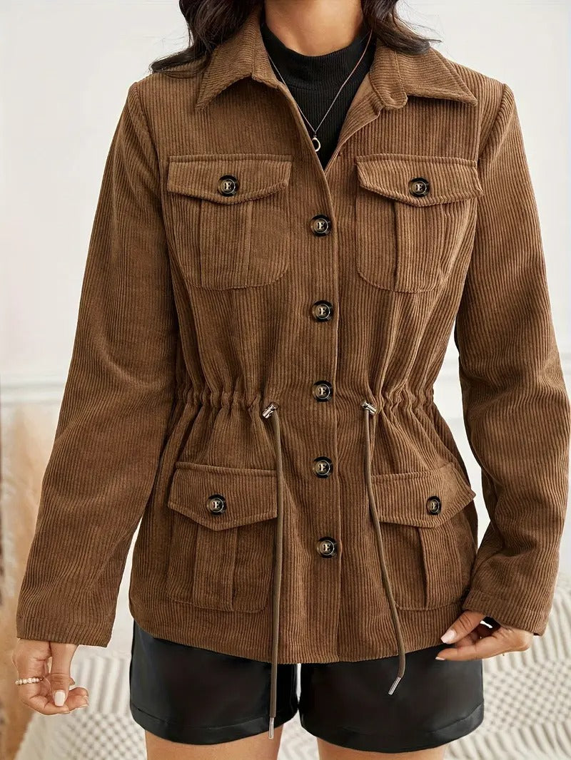 Veste Femme Chic en Velours Côtelé Marron 2