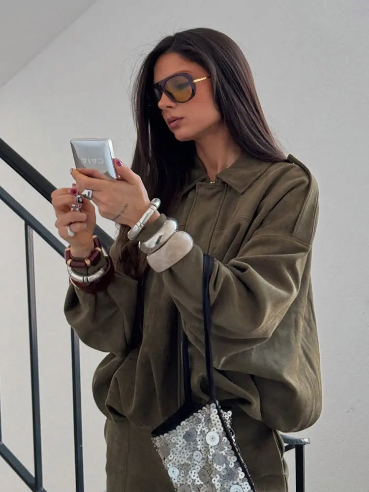 Veste Femme Décontractée en Daim Ample 5