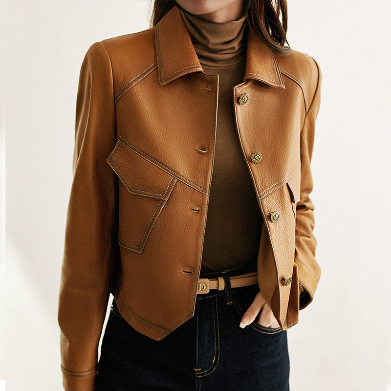 Veste Femme Élégante Marron À Manches Longues 0