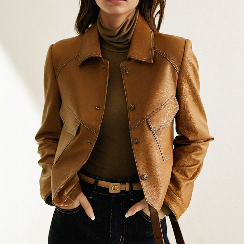 Veste Femme Élégante Marron À Manches Longues 1