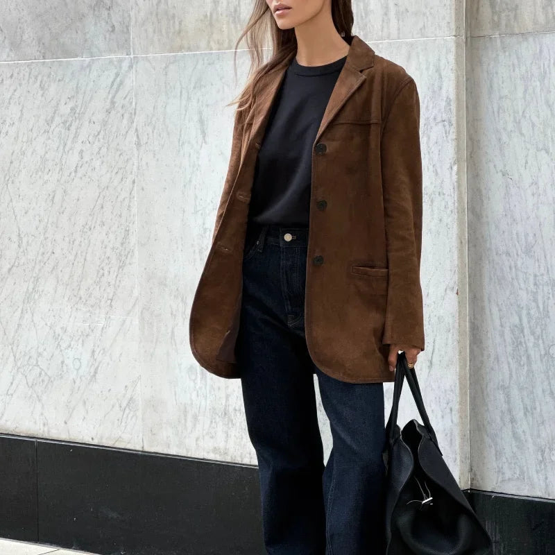 Veste Femme Élégante en Daim Marron 0