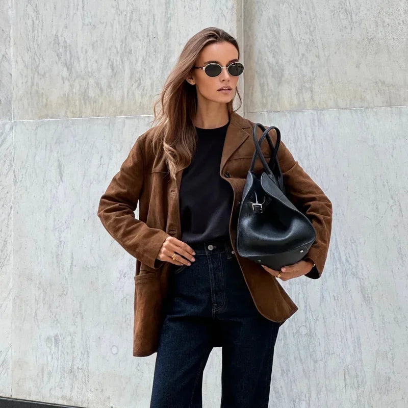 Veste Femme Élégante en Daim Marron 1