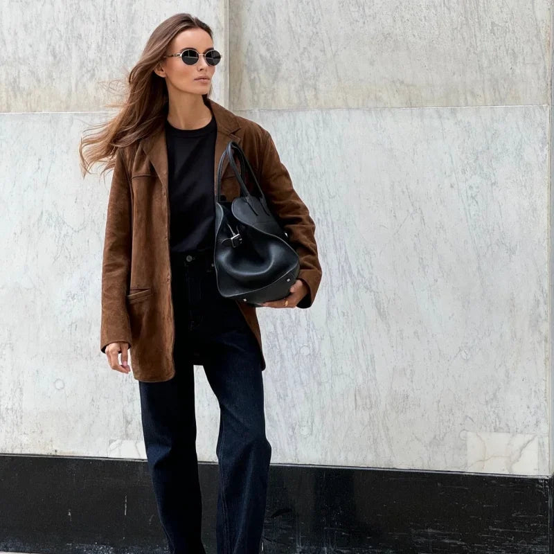 Veste Femme Élégante en Daim Marron 2