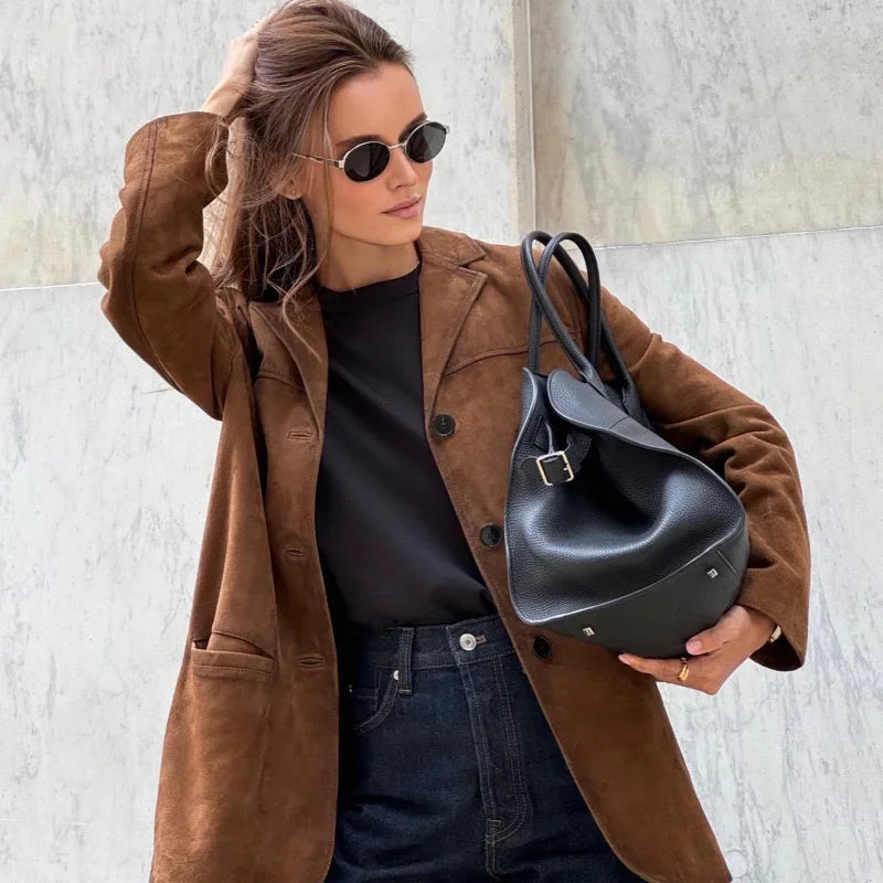 Veste Femme Élégante en Daim Marron 4