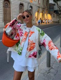 Damenjacke Steppjacke Blumen Langarm