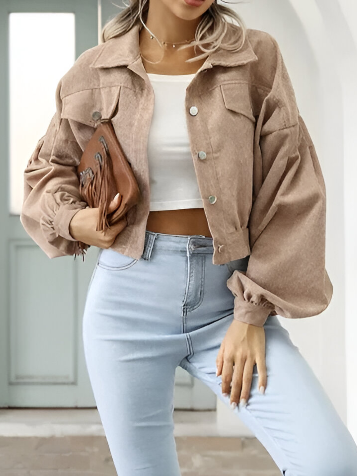 Carol | Veste Femme Velours Côtelé Manches Lanternes