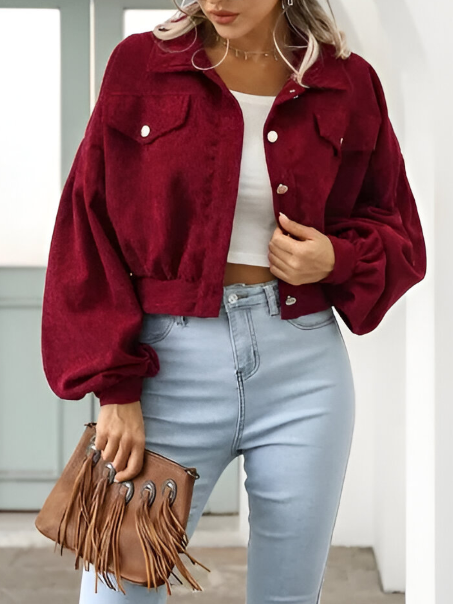 Carol | Veste Femme Velours Côtelé Manches Lanternes