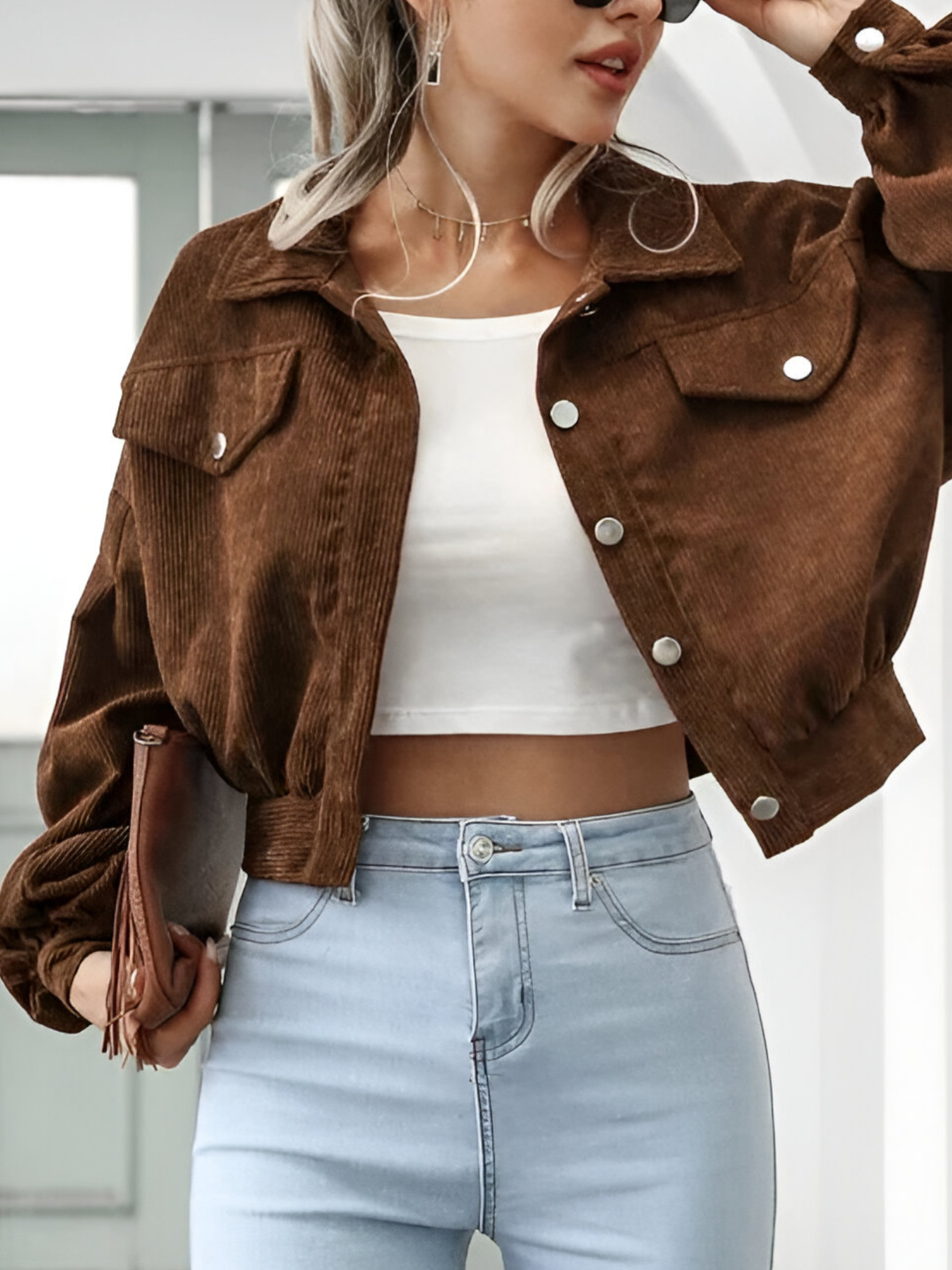 Carol | Veste Femme Velours Côtelé Manches Lanternes