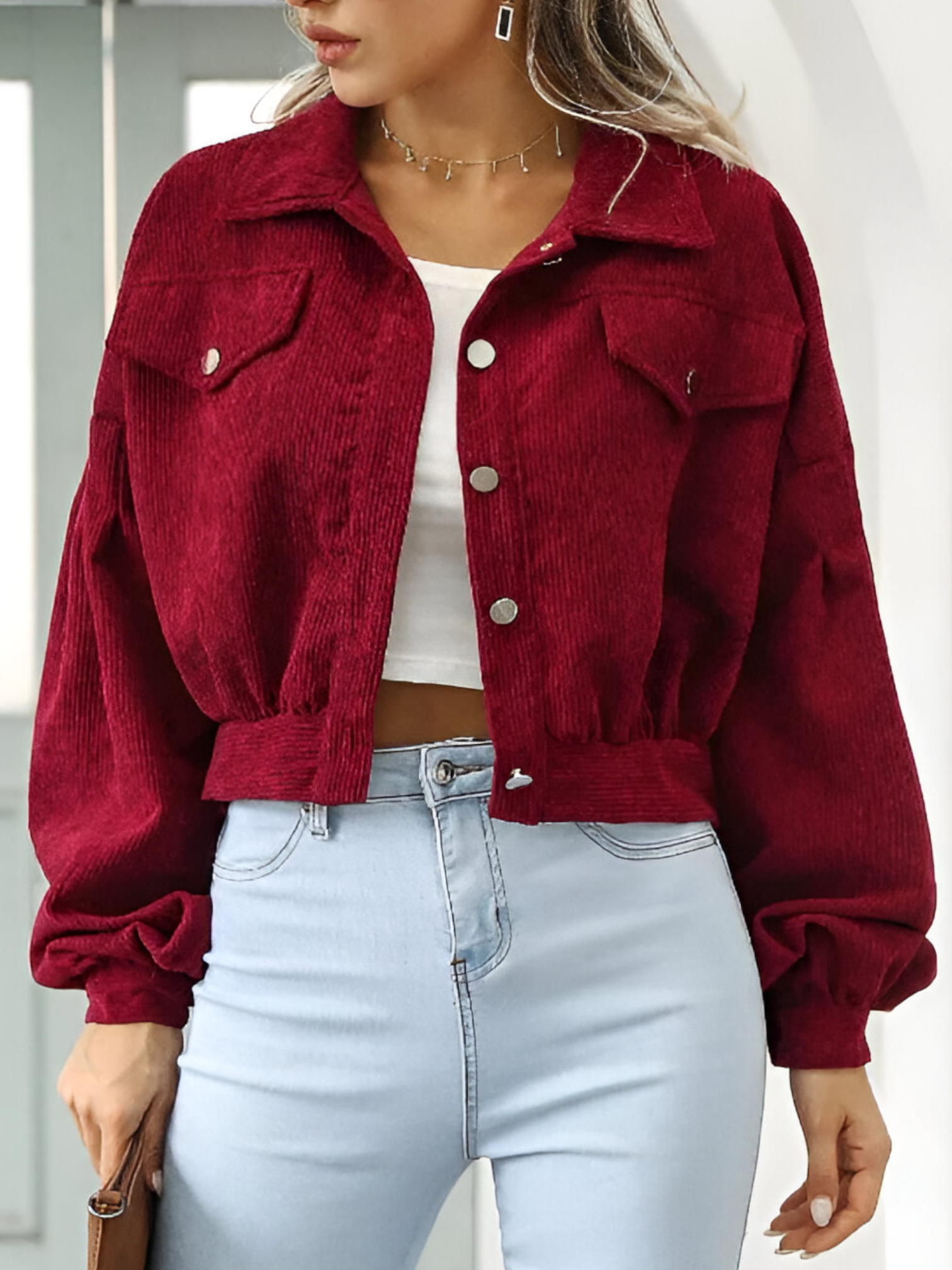 Carol | Veste Femme Velours Côtelé Manches Lanternes