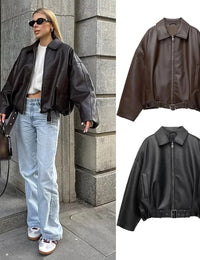 Weite Vintage Damenjacke im Streetwear-Lederstil