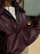 Veste Femme Vintage en Cuir Bordeaux 3