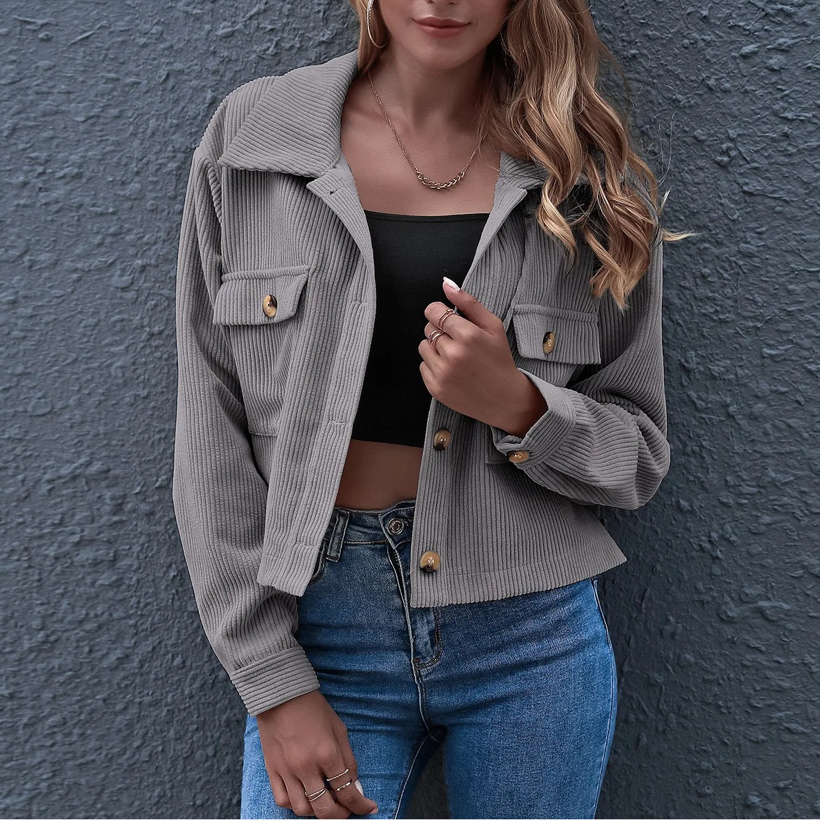 Veste Femme en Velours Côtelé Élégante 1