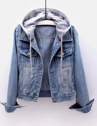 Veste en Denim Femme à Capuche Décontractée - Jean Bleu Clair