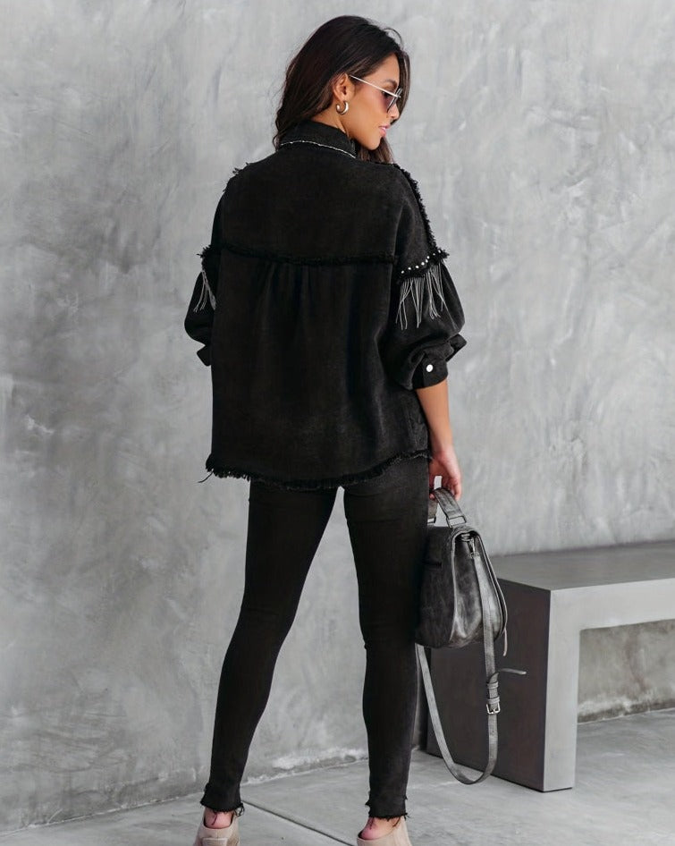 Veste en Jean Femme Tendance avec Pompons 4