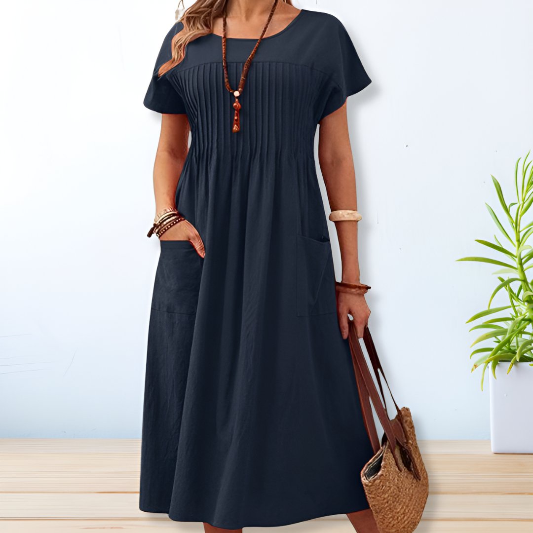 dresses : Leona – Robe midi décontractée plissée en coton avec poches in Bleu van Seroa