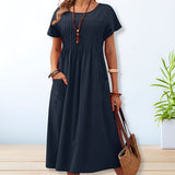 dresses : Leona – Robe midi décontractée plissée en coton avec poches in Bleu van Seroa