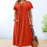 dresses : Leona – Robe midi décontractée plissée en coton avec poches in Orange van Seroa