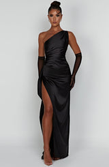dresses : Isolde – Robe de Soirée Élégante en Satin, Asymétrique avec Fente Haute in van Seroa