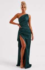 dresses : Valeria – Robe de soirée élégante en satin, asymétrique avec fente haute in van Seroa