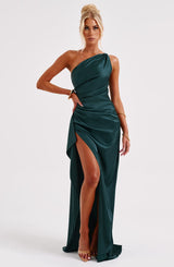 dresses : Isolde – Robe de Soirée Élégante en Satin, Asymétrique avec Fente Haute in van Seroa
