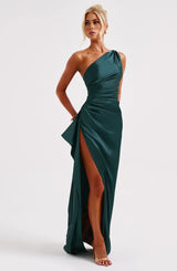 dresses : Valeria – Robe de soirée élégante en satin, asymétrique avec fente haute in van Seroa