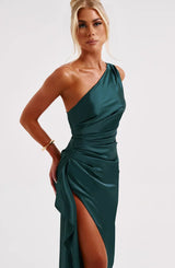 dresses : Valeria – Robe de soirée élégante en satin, asymétrique avec fente haute in van Seroa