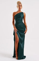 dresses : Valeria – Robe de soirée élégante en satin, asymétrique avec fente haute in van Seroa