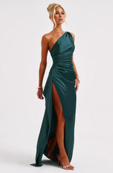 dresses : Valeria – Robe de soirée élégante en satin, asymétrique avec fente haute in van Seroa