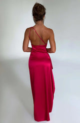 dresses : Valeria – Robe de soirée élégante en satin, asymétrique avec fente haute in van Seroa