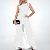 dresses : Eliana – Combinaison Robe Maxi Élégante Sans Manches en Chiffon in Blanc van Seroa