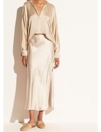 Ensemble en satin avec blouse décontractée et jupe midi Femme