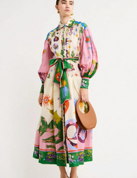 Maxikleid Damen Fließend Boho Künstlerische Prints mit Ärmeln