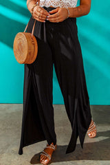 skirts : Audrey | Pantalon Large Femme Noir avec Fente Élégante in van Seroa