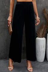 skirts : Audrey | Pantalon Large Femme Noir avec Fente Élégante in van Seroa