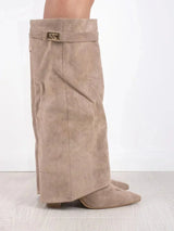 Bottes Femme Daim Noir Boucles Métalliques - Élégance & Confort