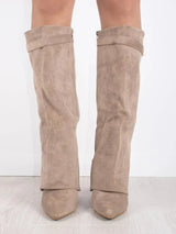 Bottes Femme Daim Noir Boucles Métalliques - Élégance & Confort