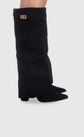 Damskie czarne zamszowe buty z metalowymi klamrami - elegancja i komfort