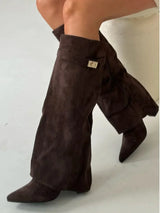 Bottes Femme Daim Noir Boucles Métalliques - Élégance & Confort