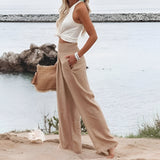 skirts : Carmen | Pantalon Fluide Femme en Lin à Jambes Larges in Beige van Seroa