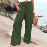 skirts : Carmen | Pantalon Fluide Femme en Lin à Jambes Larges in Vert van Seroa