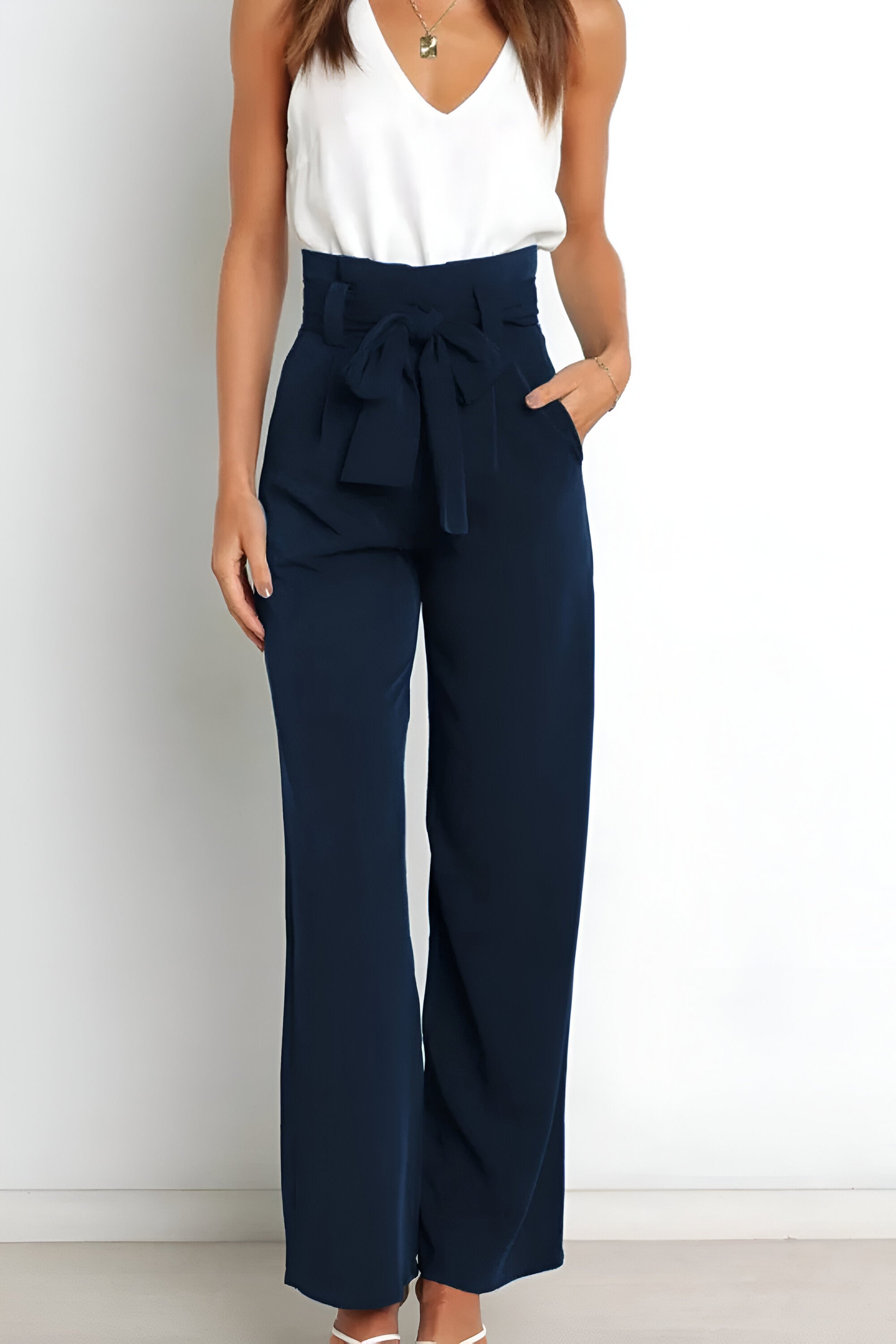 skirts : Evelyn | Pantalon Fluide Femme Jambes Larges Confortable in Marine van Seroa