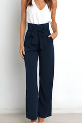 skirts : Evelyn | Pantalon Fluide Femme Jambes Larges Confortable in Marine van Seroa