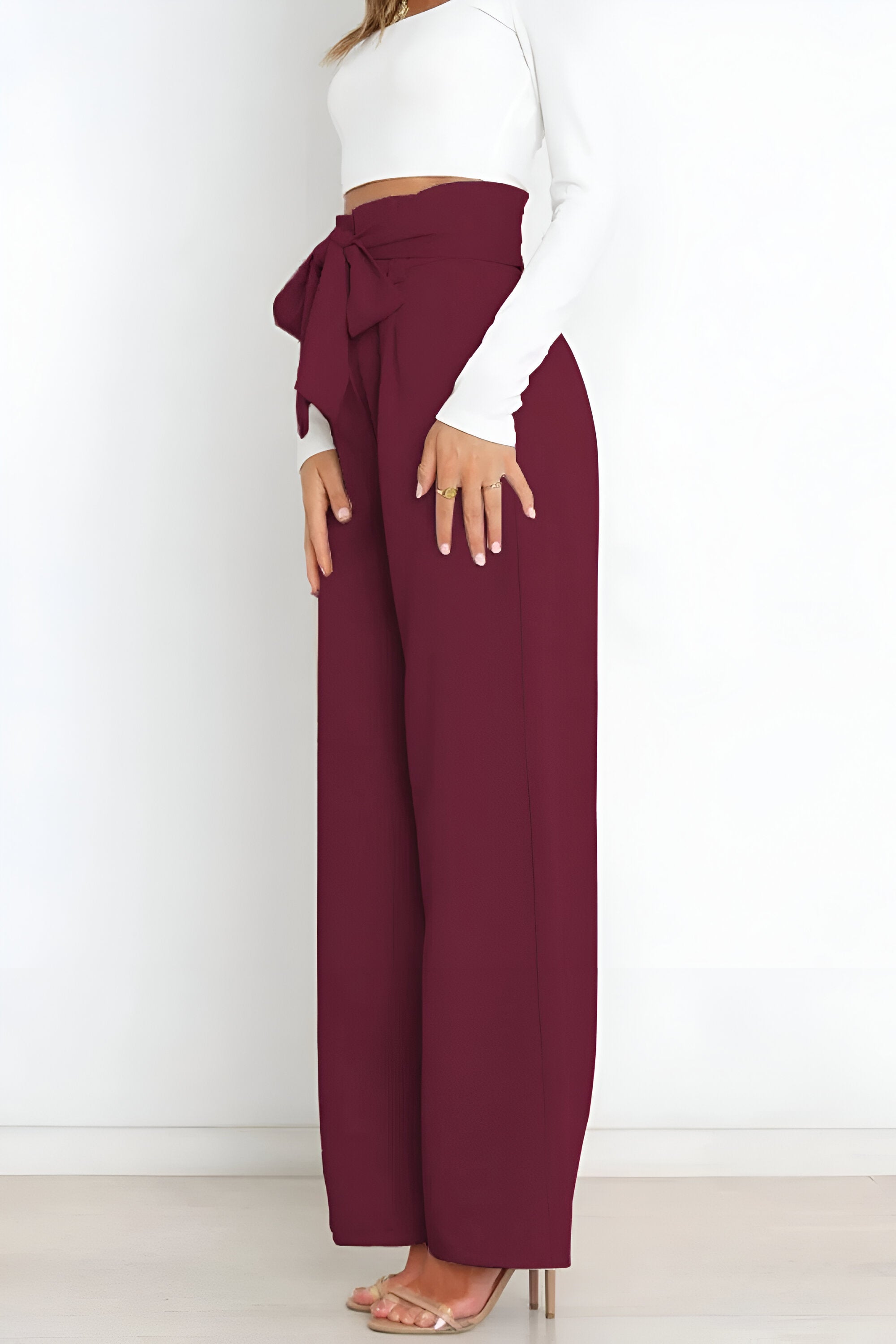 skirts : Evelyn | Pantalon Fluide Femme Jambes Larges Confortable in Vin van Seroa