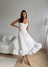 dresses : Nova - Robe Midi Élégante à Volants avec Bretelles Fines in van Seroa