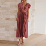 dresses : Isabelle – Robe Midi Élégante Plissée Sans Manches à Décolleté V in van Seroa