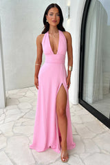 dresses : Chiara – Robe de soirée élégante dos nu avec profond décolleté en V et fente haute in van Seroa