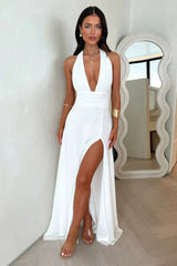 dresses : Chiara – Robe de soirée élégante dos nu avec profond décolleté en V et fente haute in van Seroa