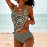swimwear : Erin – Ensemble tankini bohème chic à imprimé mandala in Vert van Seroa